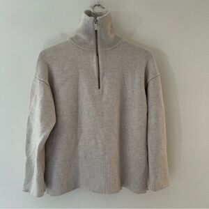 Babaton Overseas Sweater Merino Wool Zip Oatmeal Size Medium Quiet Luxury